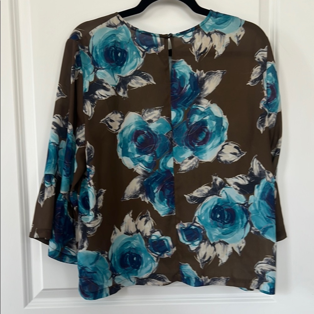 Sweet Pea by Stacy Frati Women's Floral Top - Blue and Army Green/ Brown - Picture 6 of 7